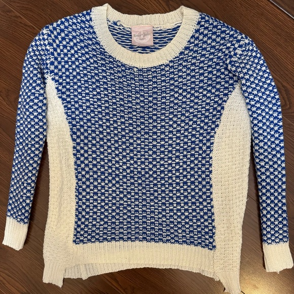 Rare Romeo & Juliet Couture Contrast Trim Textured Knit Sweater Sz M Blue Cream - Picture 10 of 10